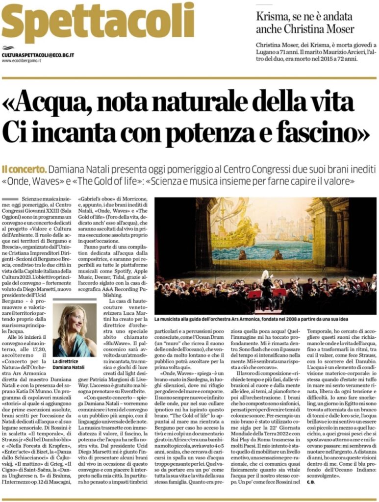 L'Eco di Bergamo, "Acqua, nota naturale della vita. Ci incanta con potenza e fascino", 14 ottobre 2022