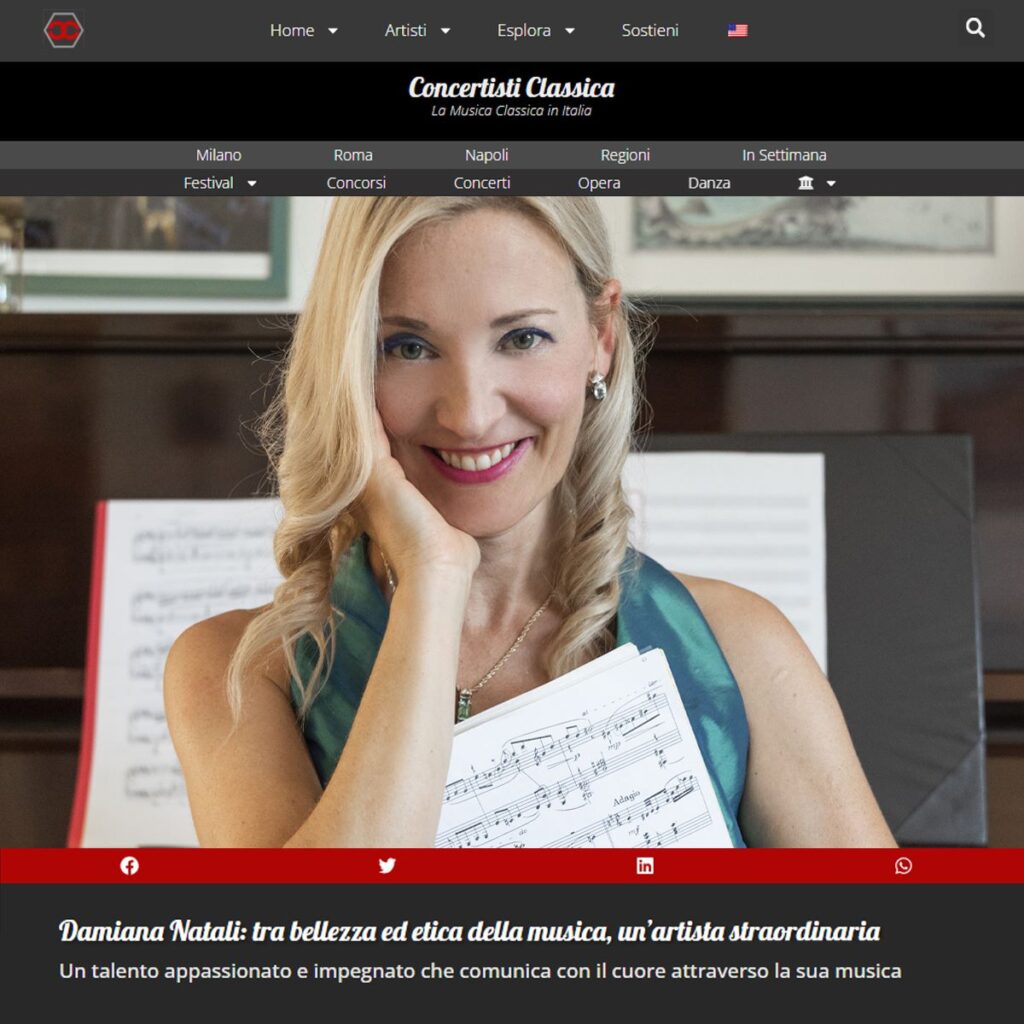Damiana Natali, redazionale su Concertisti Classica